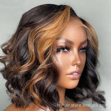 4X4 Highlight Honey Blonde Brazilian Body Wave HD Lace Closure Human Hair Bob Wigs
